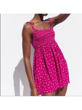 Bright Fuchsia Tie-Strap Babydoll Mini Dress